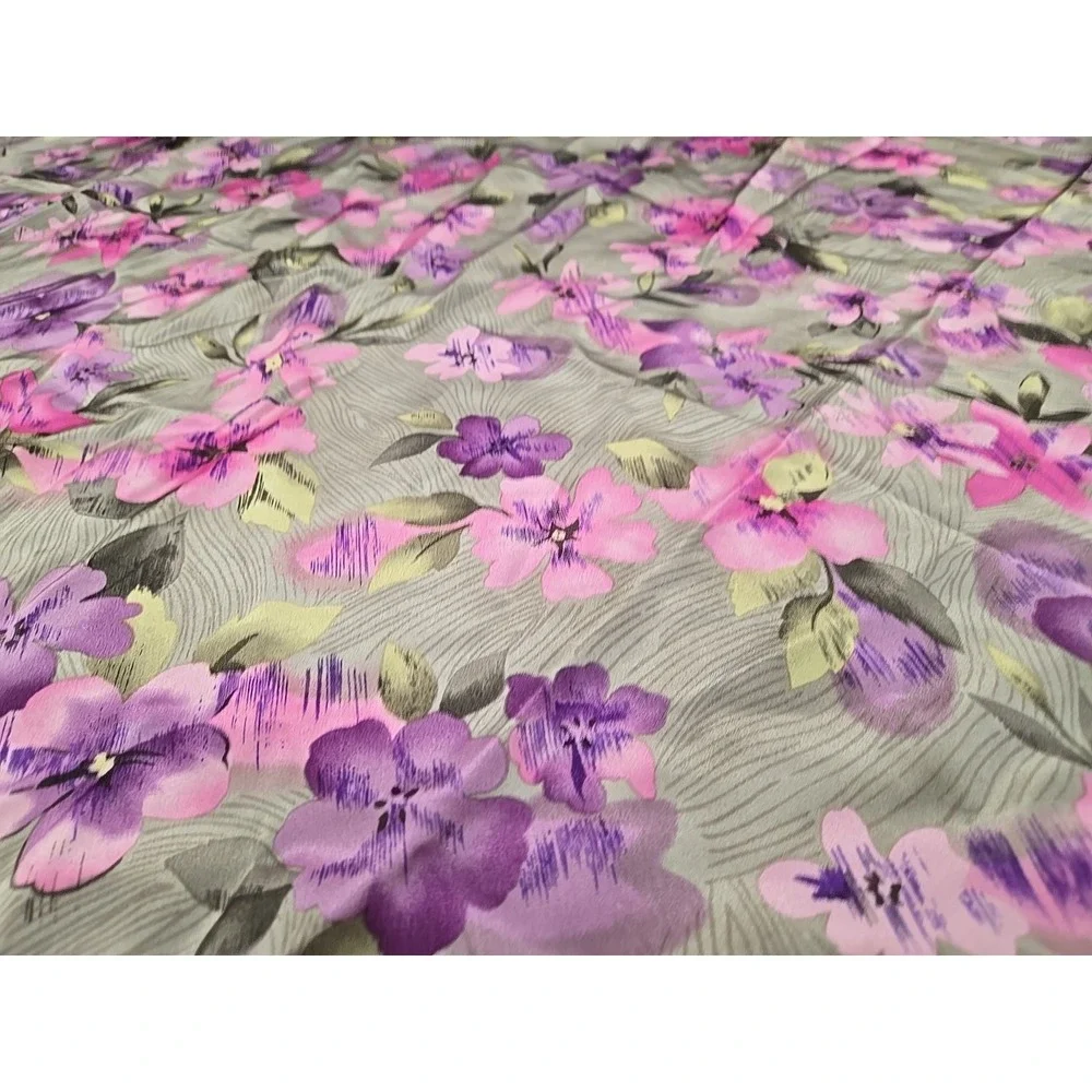 Silk Chiffon Scarf Floral Rolled Green Lavender Pink‎ 39